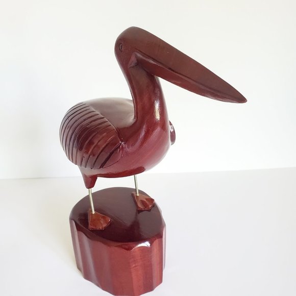 HAND CARVED Wood Heron Bird On A Tree Stump Detailed Sculpture Lakehouse Decor - Picture 2 of 11